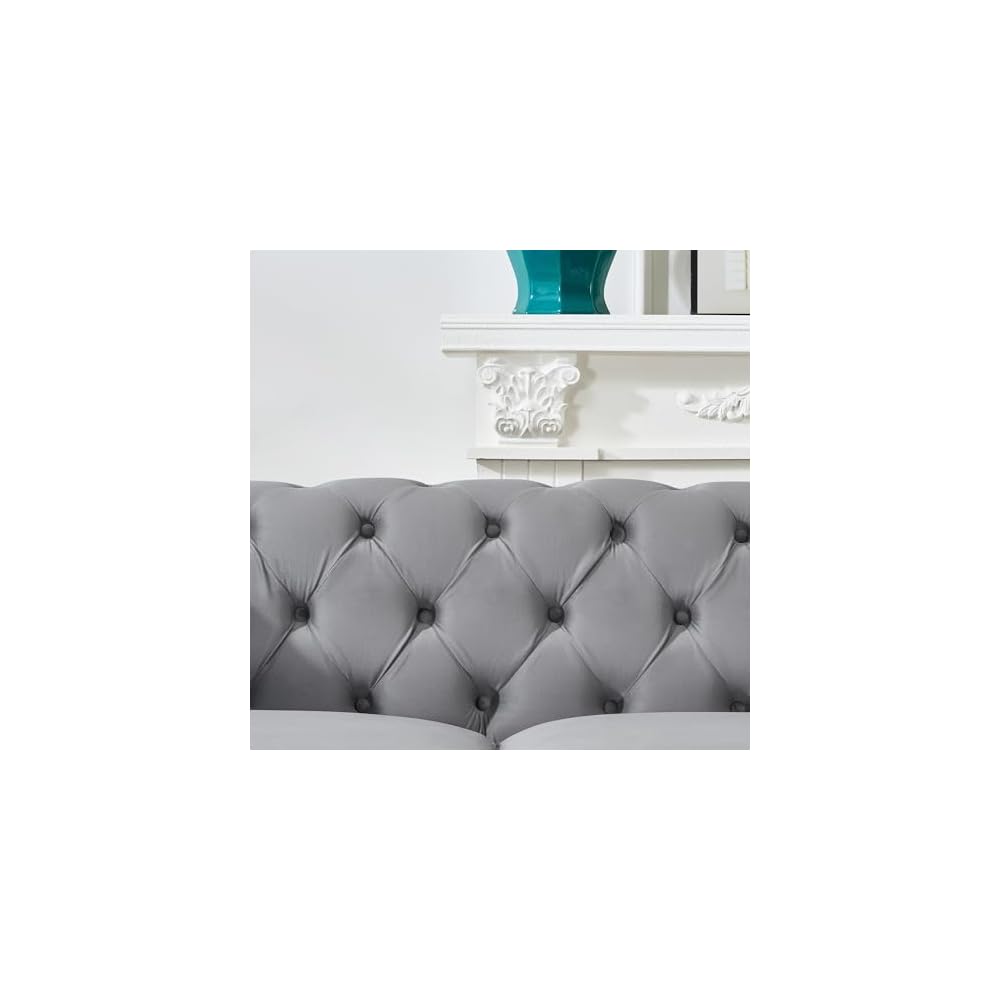 Loveseat, Velvet Fabric Two- Seater Couch, Buckle Design and Rivet Decoration, Deep Seated Double Sofa, Suitable for Living Room, Bedroom, Apartment, Hotel, etc (Gray) (Gray)