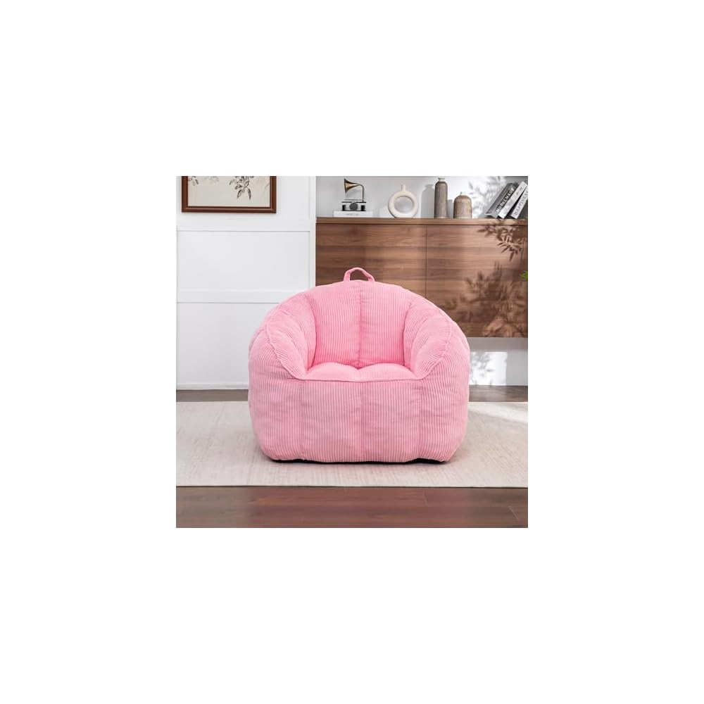 39" Giant Bean Bag Chair Sofa for Adults Teens, Comfy Corduroy Lazy Sofa with Armrests, Large BeanBag Couch with Filler Included for Bedroom Living Room, Pink