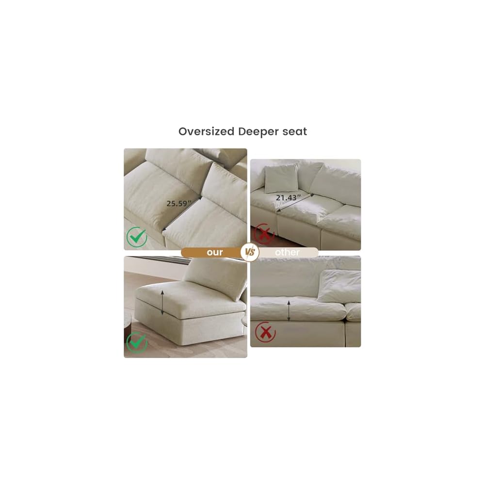 Cloud Modular Sectional Sofa with Storage Ottoman,120.45" L Shaped Couch for Living Room,Down Filled Convertible Couch Deep Seat for Office Apartment,Covers Washable&Replaceable,Khaki