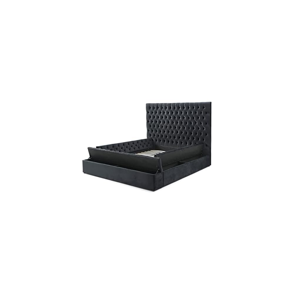 Cosmopolitan Velvet Upholstered Platform Queen Bed in Black