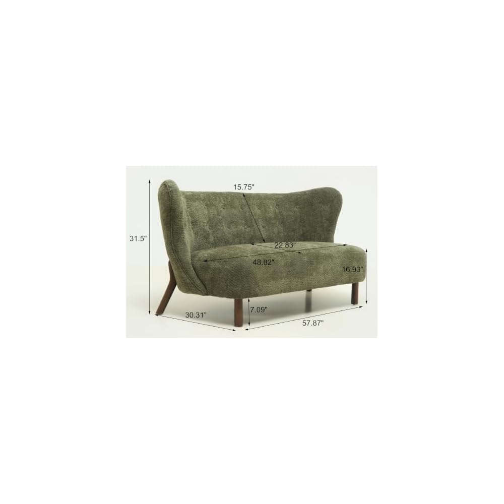 57" Chenille Futon Sofa Loveseat, Nordic Cloud Couch Love Seat with Curved Backrest, Comfy 2 Seater Accent Sofas Chair for Living Study Leisure Room, Easy Assembly, Green