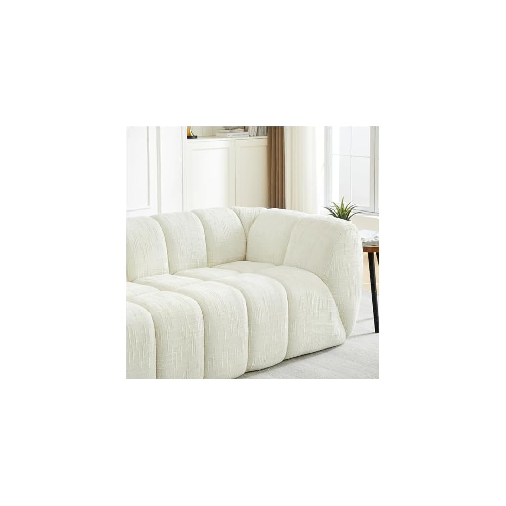 86.5" Boneless Sofa Couch with Extra Deep Seats, Comfy Tufted Fabric 3 Seater Couch for Living Room Modern Compression Foam Love Seat Upholstered Oversized Cloud Sofa,No Assembly (Beige)