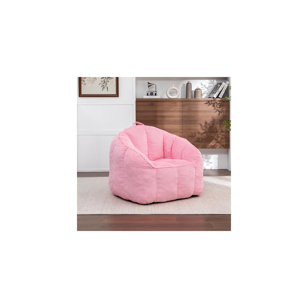 39" Giant Bean Bag Chair Sofa for Adults Teens, Comfy Corduroy Lazy Sofa with Armrests, Large BeanBag Couch with Filler Included for Bedroom Living Room, Pink