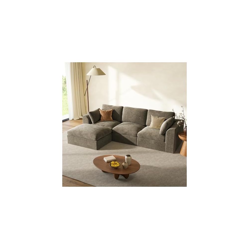 110" Brown Cloud Couch Sectional L Shaped Boneless Couch Modular Cloud Sofa