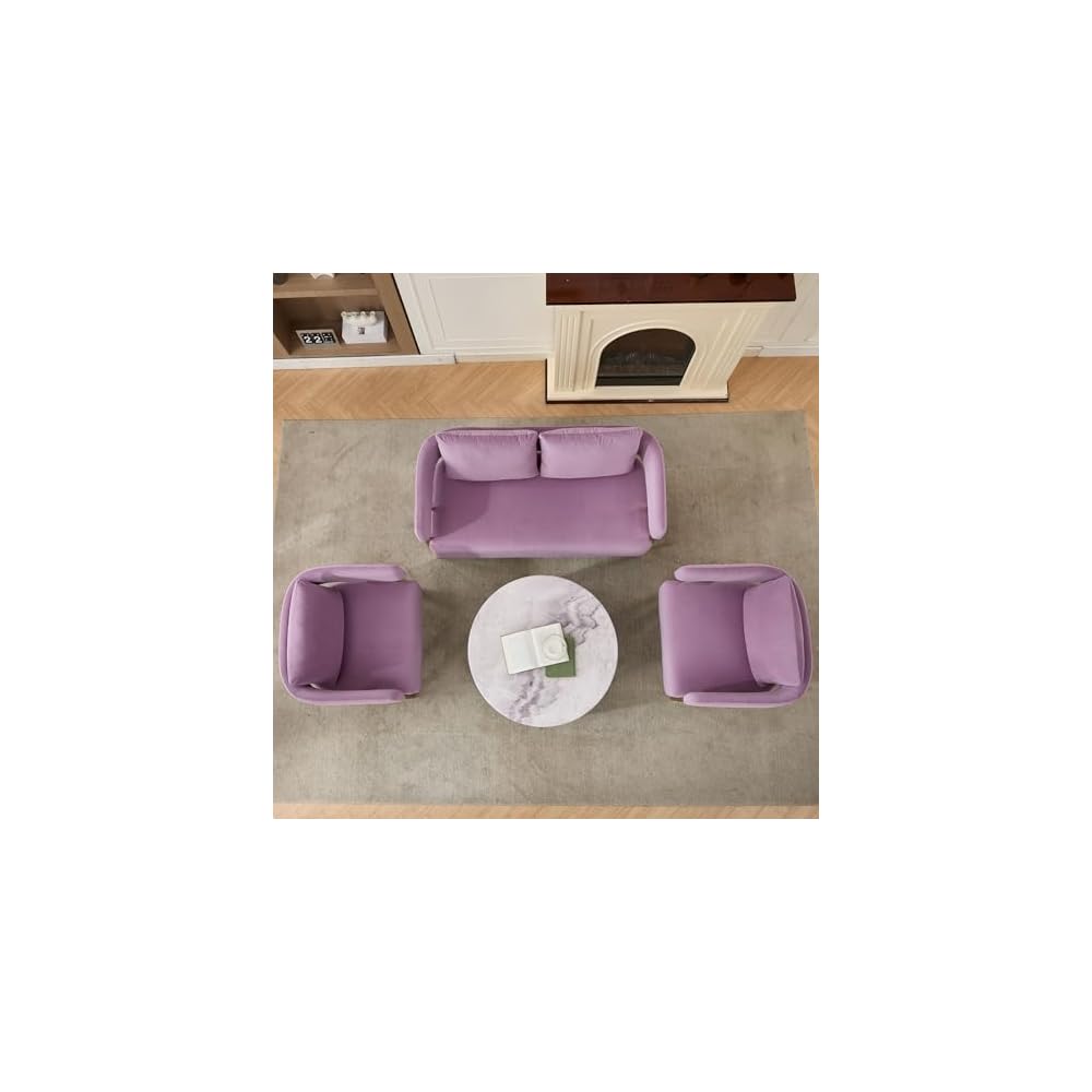 51 Inch Lilac Loveseat Sofa, Teddy Office Love Seat with 2 Pillows for Small Spaces, Small Two Seater Couch with Metal Gold Legs & Side Pockets, Modern Loveseats for Bedroom Living Room (Lilac)