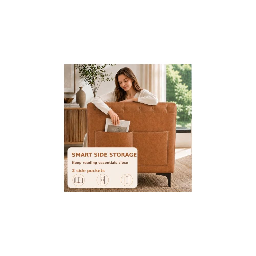 Faux Leather Couches & Mid Century Modern Couch for Living Room (Brown)