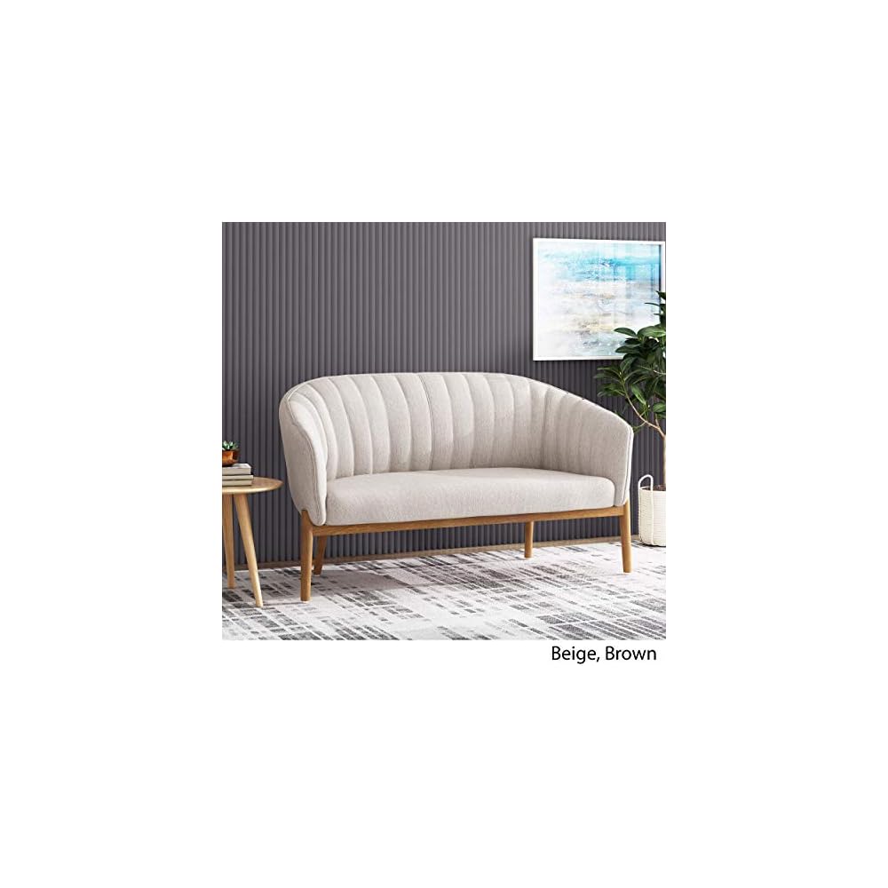 Great Deal Furniture Noble House Galena Mid-Century Fabric Loveseat in Beige