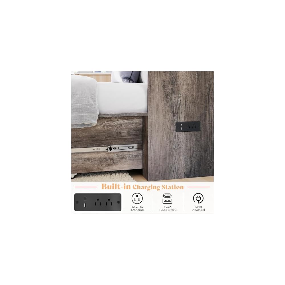 Twin Murphy Bed with Storage & Charging Station