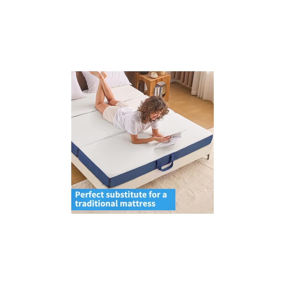 Foldable Mattress Queen Size, 6" Trifold Mattress Futon Murphy Bed,White