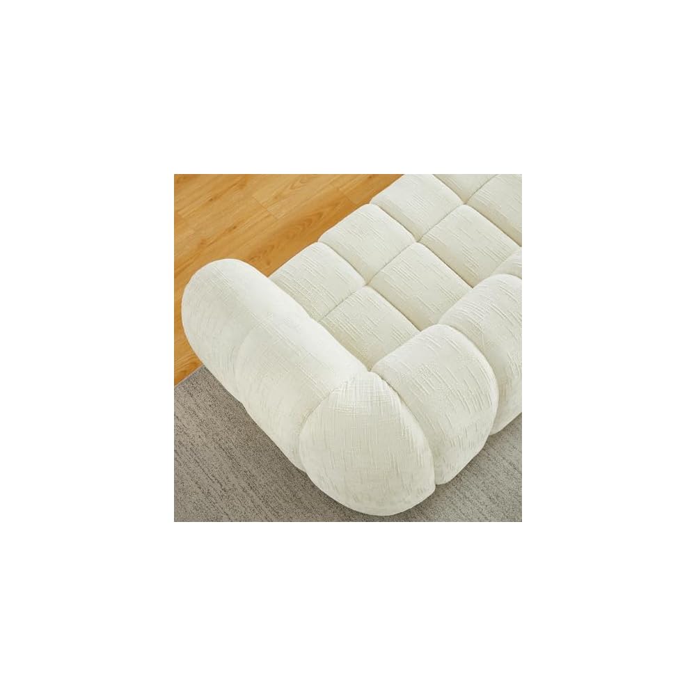 86.5" Boneless Sofa Couch with Extra Deep Seats, Comfy Tufted Fabric 3 Seater Couch for Living Room Modern Compression Foam Love Seat Upholstered Oversized Cloud Sofa,No Assembly (Beige)