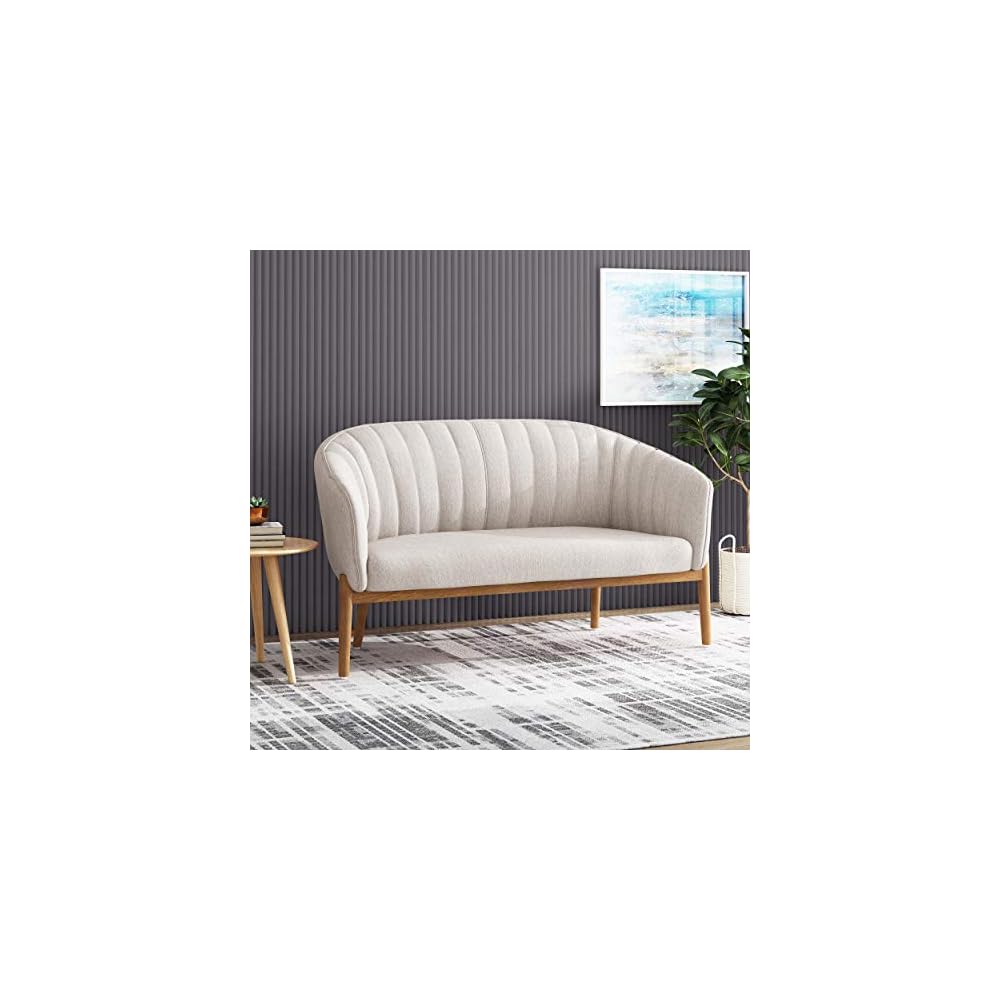Great Deal Furniture Noble House Galena Mid-Century Fabric Loveseat in Beige