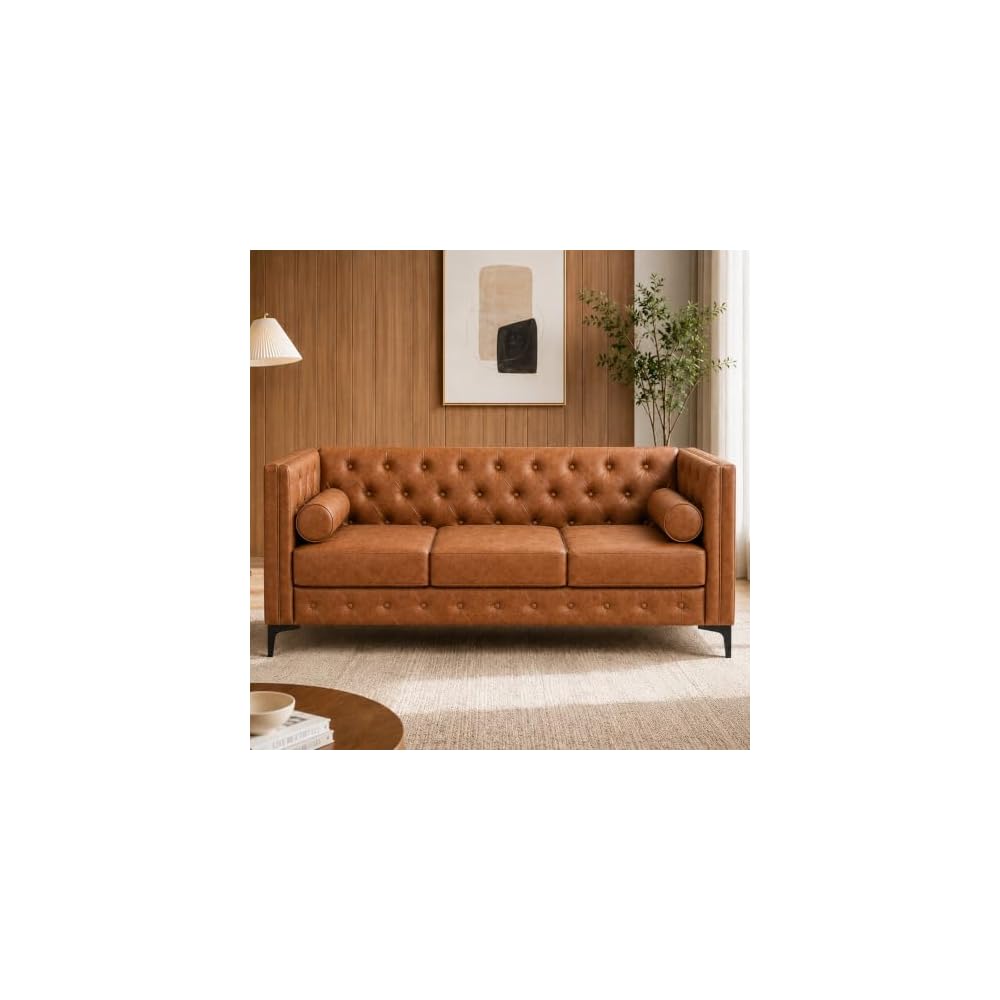 Faux Leather Couches & Mid Century Modern Couch for Living Room (Brown)