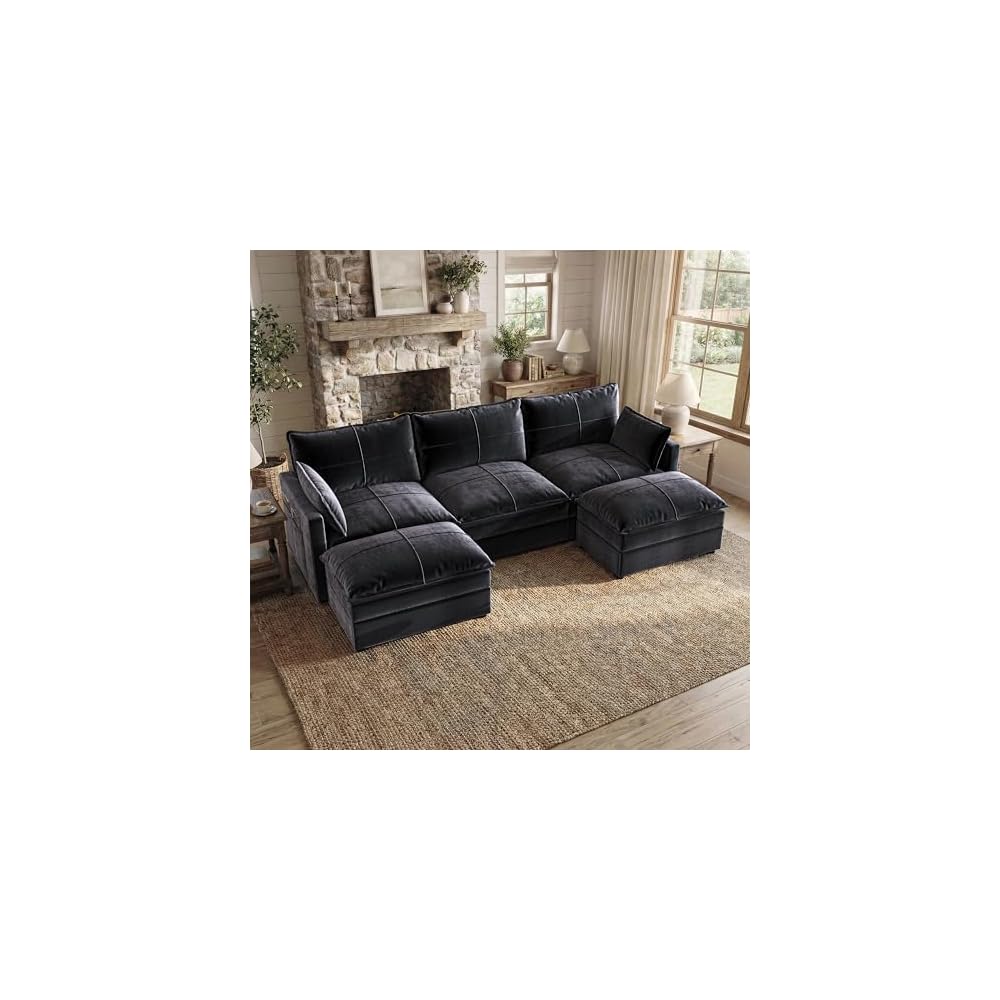 Grey U Shaped Couch, Modern Modular Convertible Sectional, L Shaped Sofa with Removable Washable Covers, Deep Seat Cloud Couch with 300 LBS Per Seat Capacity for Living Room, Bedroom