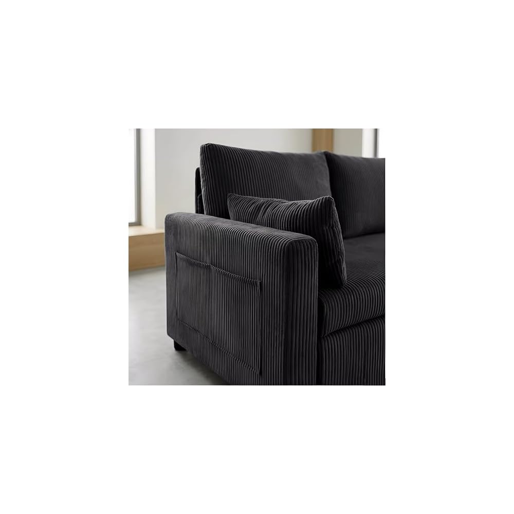Sectional Sleeper Sofa with Pull Out Bed, L Shape Convertible Sofa Bed Couch with Storage Chaise, 3 in 1 Pull Out Sofa Bed with 3 Seats for Living Room,Apartment, Black, 85Inch