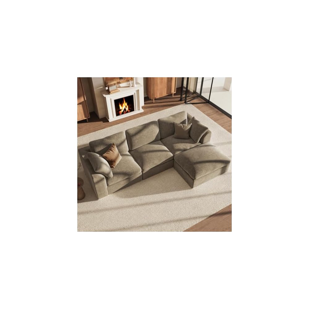 110" Brown Cloud Couch Sectional L Shaped Boneless Couch Modular Cloud Sofa