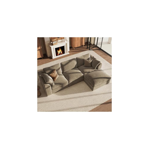 110" Brown Cloud Couch Sectional L Shaped Boneless Couch Modular Cloud Sofa