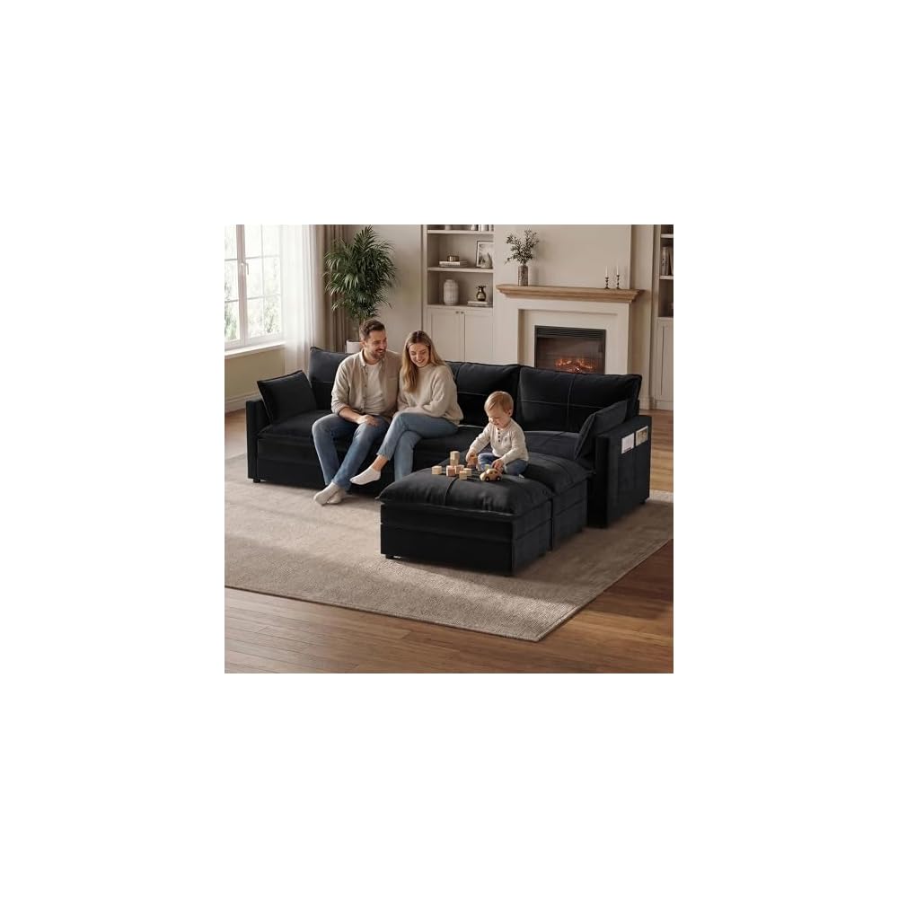 Grey U Shaped Couch, Modern Modular Convertible Sectional, L Shaped Sofa with Removable Washable Covers, Deep Seat Cloud Couch with 300 LBS Per Seat Capacity for Living Room, Bedroom