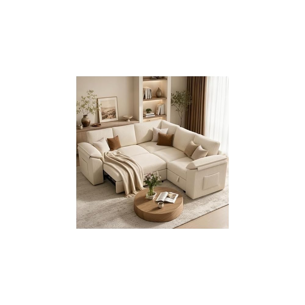 Modular Sectional Sofa with Pull Out Bed, Sleeper Sectional with Storage