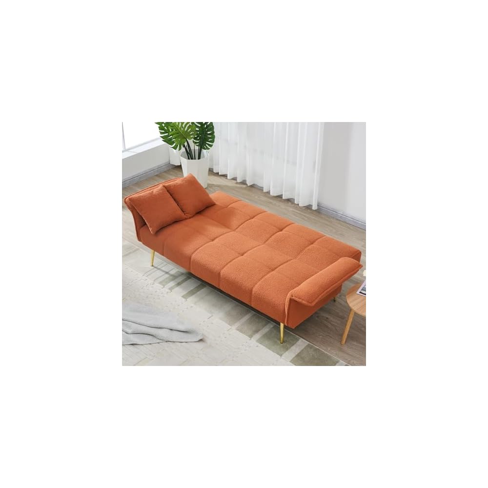 70" Convertible Loveseat Sleeper Sofa Orange,with 3 Reclining Backrests,Covertible Foldable Couch Bed,Teddy Fabric Loveseat Couch for Living Room, Apartment,Office