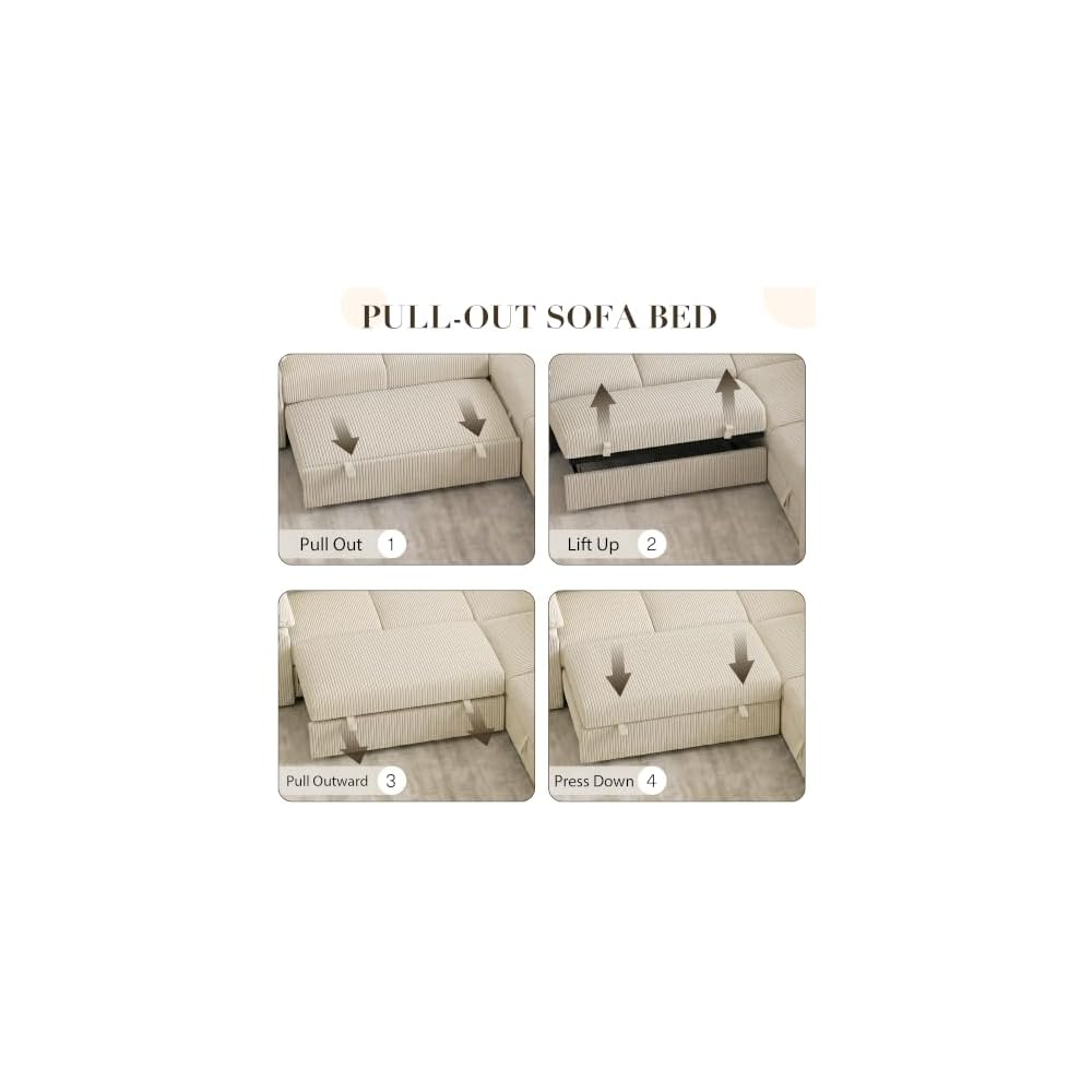 Modular Sectional Sofa with Pull Out Bed, Sleeper Sectional with Storage