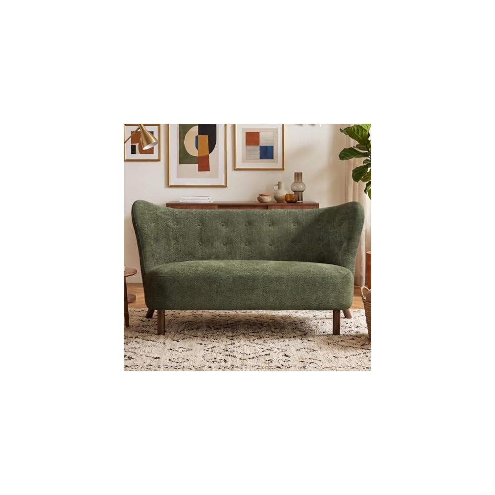 57" Chenille Futon Sofa Loveseat, Nordic Cloud Couch Love Seat with Curved Backrest, Comfy 2 Seater Accent Sofas Chair for Living Study Leisure Room, Easy Assembly, Green