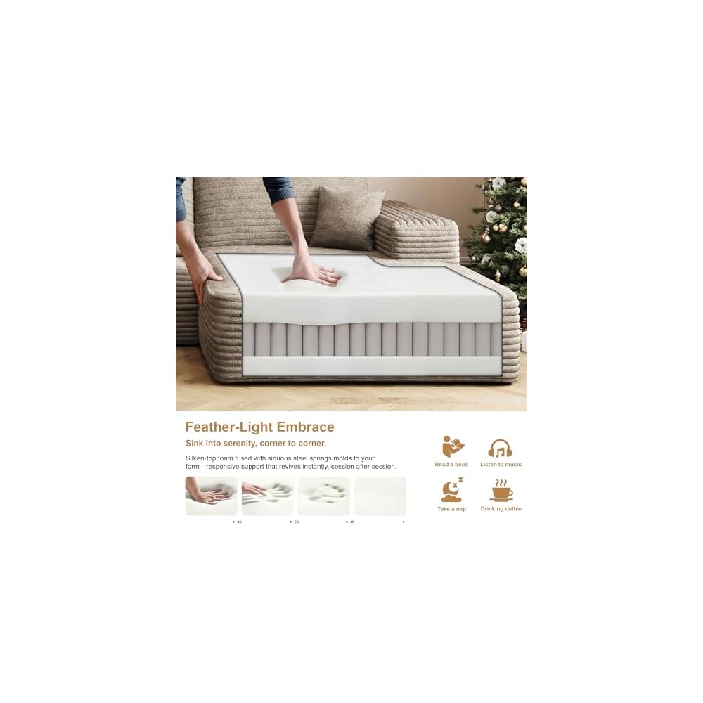 108" Sectional Couches for Living Room Modern Modular Sofa with L-Shape Couchs Upholstered Boneless Couch Deep Seat Sectional Couch with Chaise