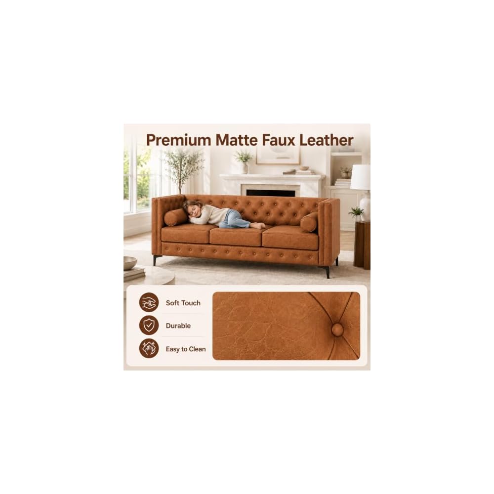 Faux Leather Couches & Mid Century Modern Couch for Living Room (Brown)