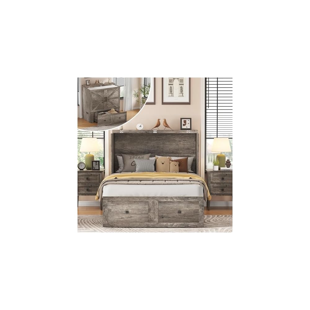 Twin Murphy Bed with Storage & Charging Station