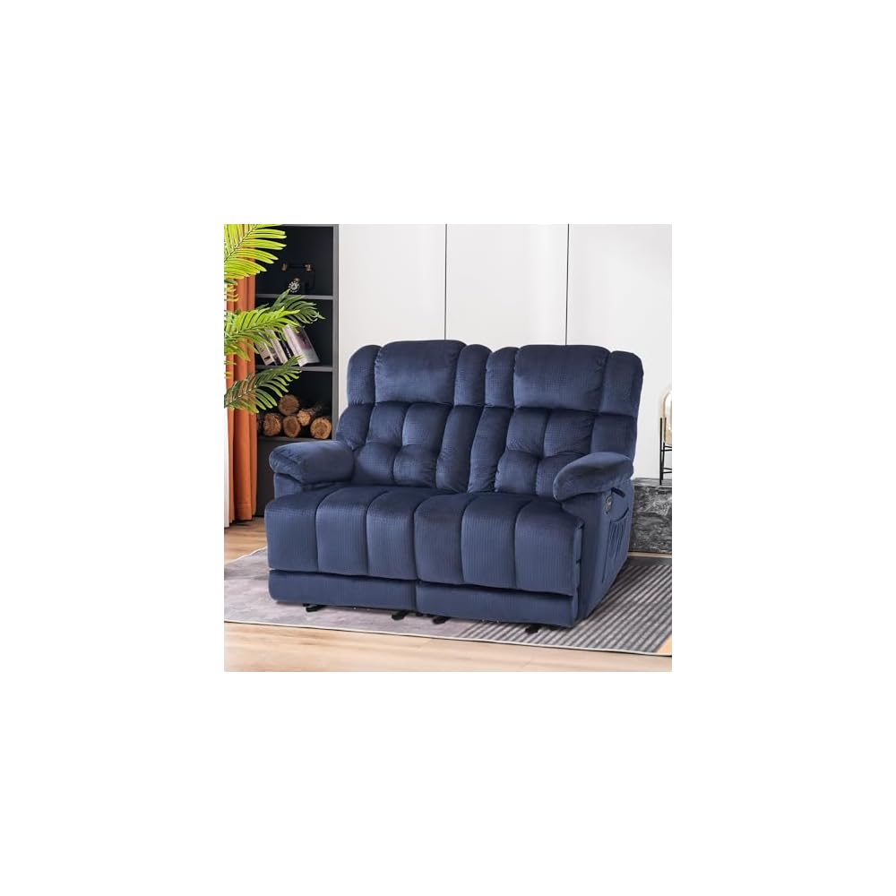 59 in Power Reclining Loveseat with Heat and Massage 6237 (Blue)