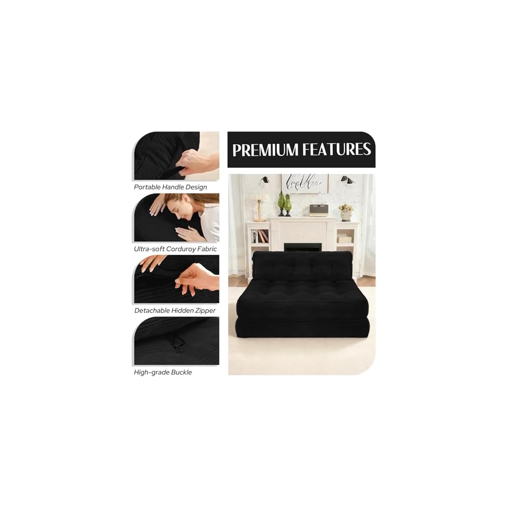 Folding Sofa Bed,Convertible Sleeper Chair Bed w/2-Pillow & Handle