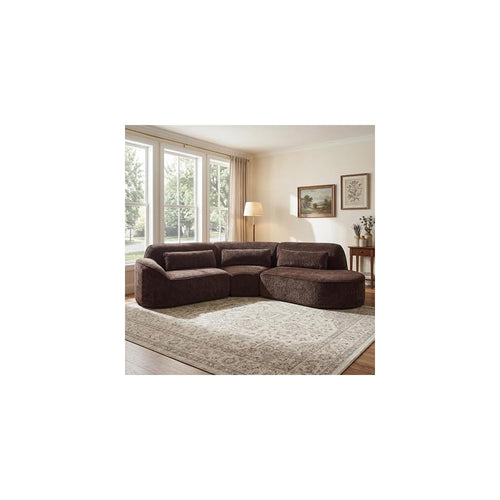 123.23" Curved Polyester Sectional Sofa Set, Modern Cloud Couch with Chaise Lounge & Right Hand Facing, High-Density Fully Compressed Sponge, Fully Assembled for Living Room, Dark Brown