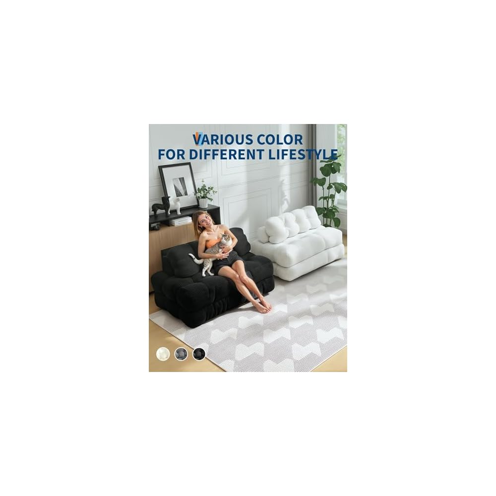 3-in-1 Folding Convertible Sofa Bed with Pillow Foldable Matress with Back Support, Black Double Comfy Portable Sleeper Chair Floor Sofa Lounge for Living Room Bedroom, No Assemble Required
