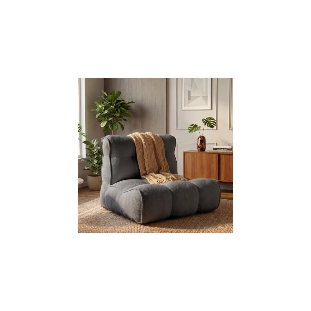 Gaint Bedroom Sofa for Adults, Memory Foam Lazy Sofa Sack, Ultra Soft Faux Fur Floor Sofa, Floor Couch for Bedroom, Living Room, Office & Home, Grey