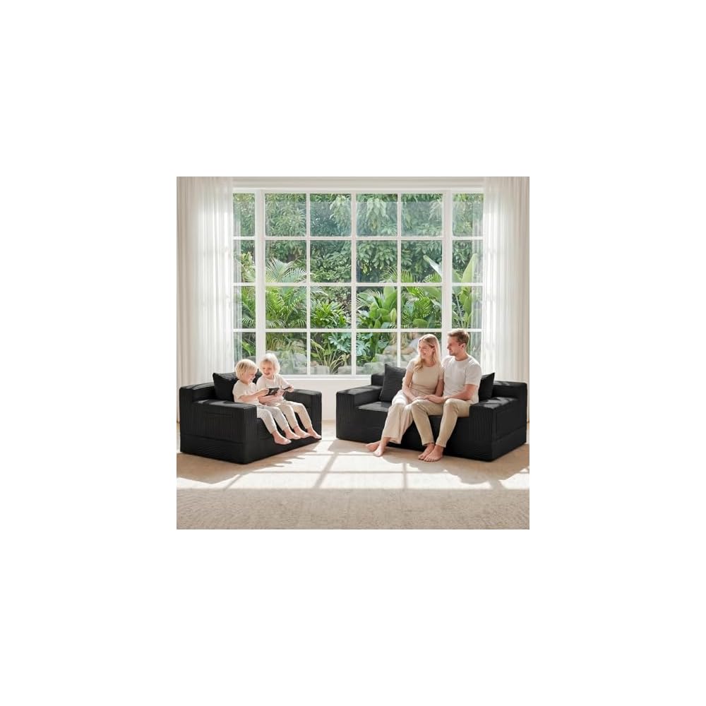 Convertible Sofa Bed,Small Boneless Couch & Boneless Loveseat,Pull Out Couch Bed for Small Spaces,Premium Luxe Corduroy Folding Floor Futon Sleeper with Side Pocket & 2 Pillows, No Assembly Required