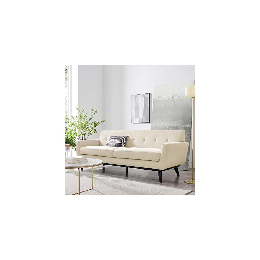 Engage Modern Tufted Back Textured Fabric Sofa in Beige