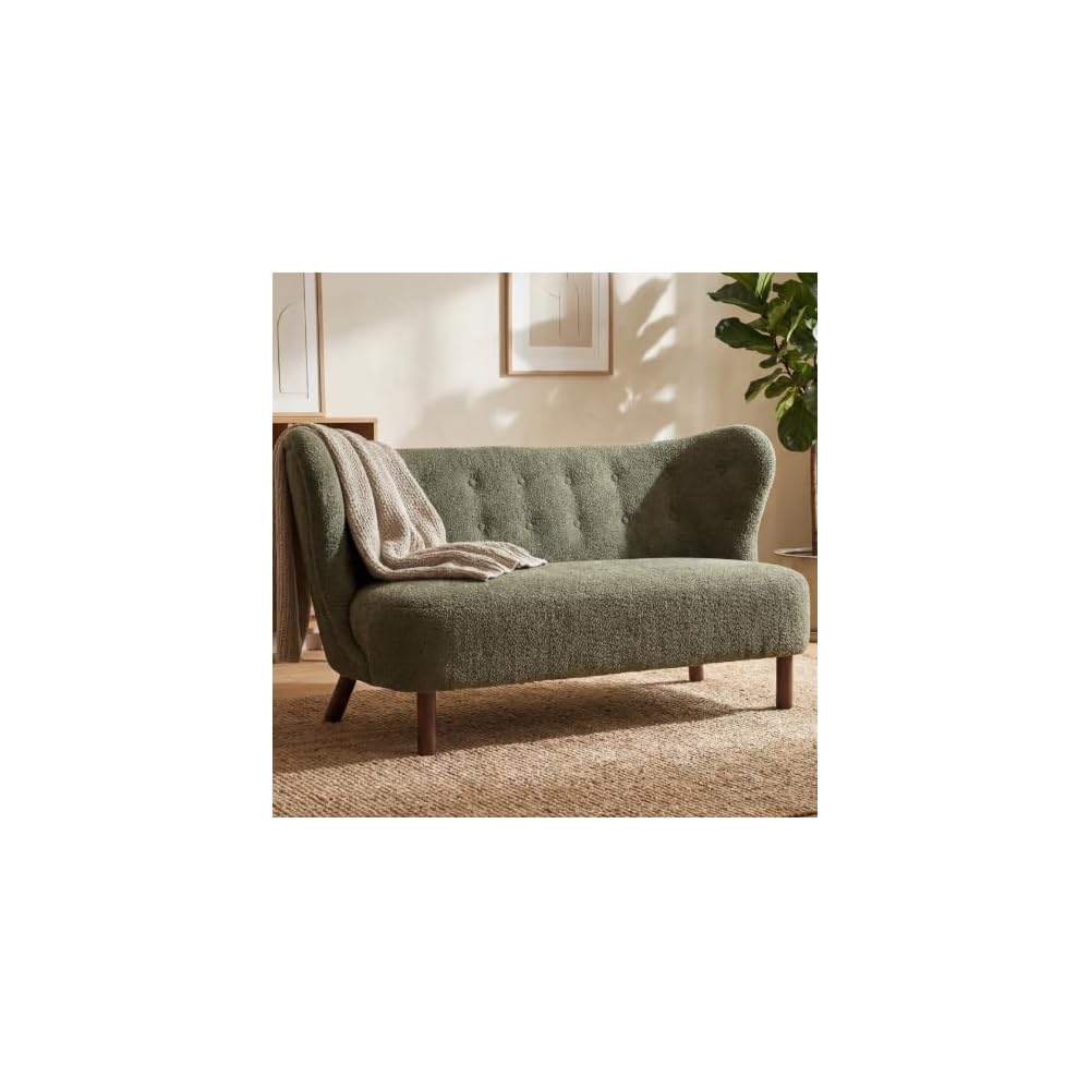 57" Chenille Futon Sofa Loveseat, Nordic Cloud Couch Love Seat with Curved Backrest, Comfy 2 Seater Accent Sofas Chair for Living Study Leisure Room, Easy Assembly, Green