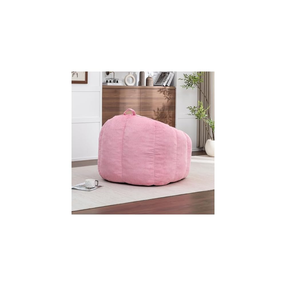 39" Giant Bean Bag Chair Sofa for Adults Teens, Comfy Corduroy Lazy Sofa with Armrests, Large BeanBag Couch with Filler Included for Bedroom Living Room, Pink