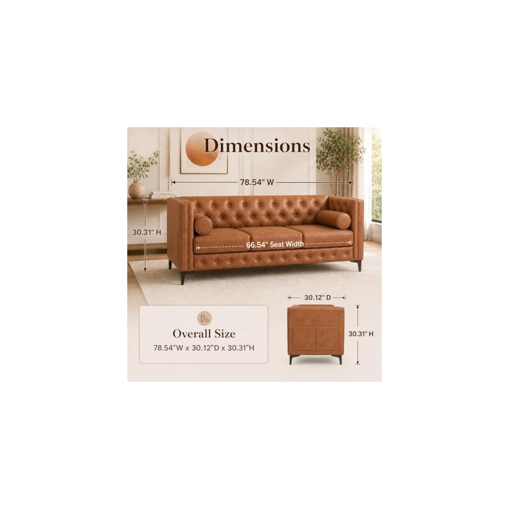 Faux Leather Couches & Mid Century Modern Couch for Living Room (Brown)