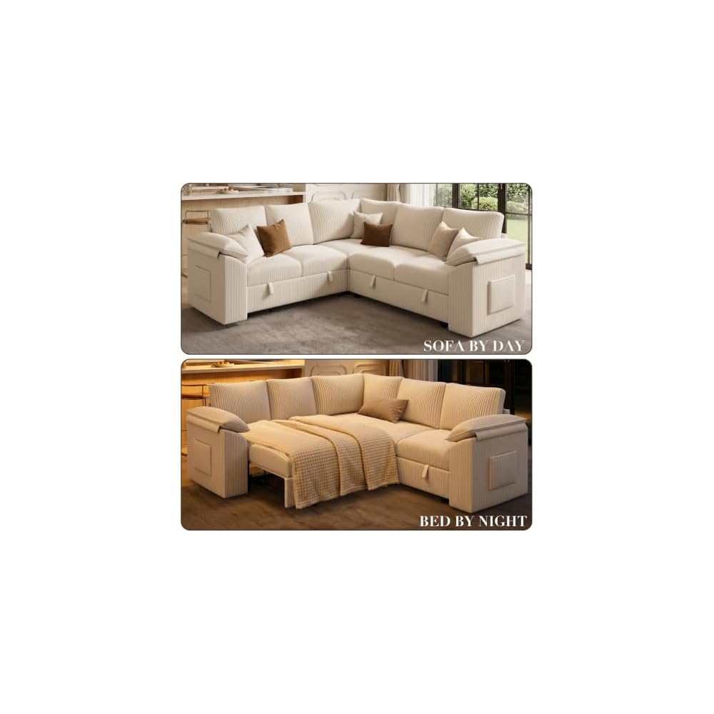 Modular Sectional Sofa with Pull Out Bed, Sleeper Sectional with Storage