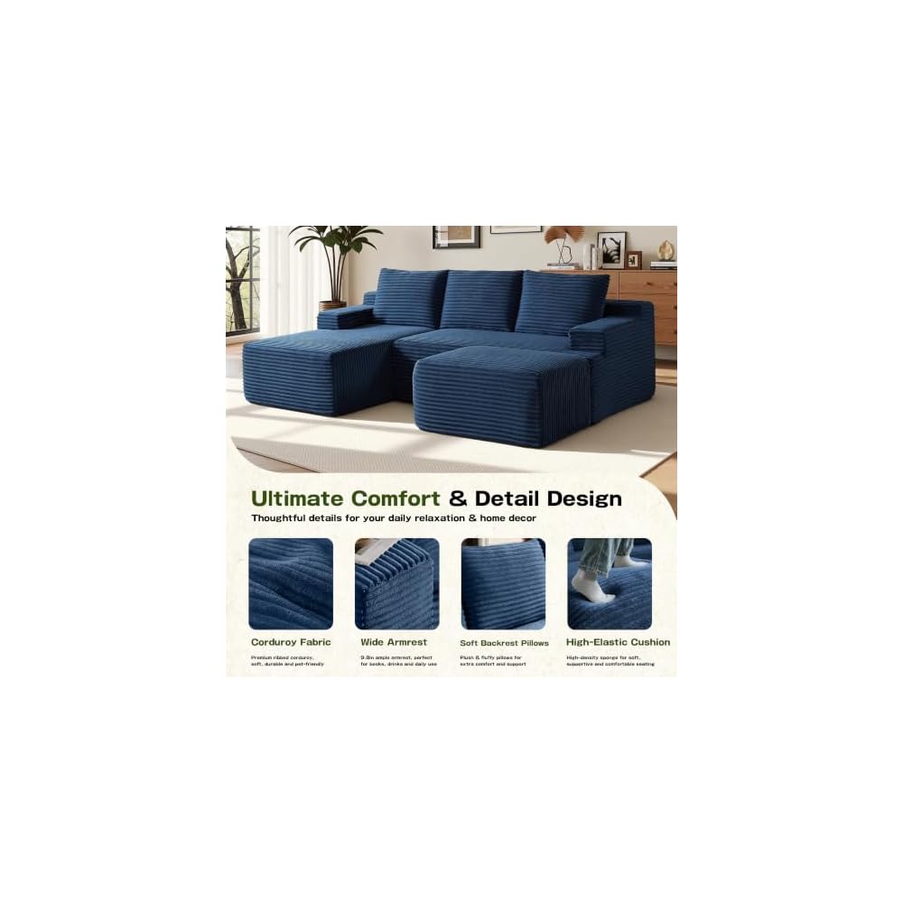Boneless Couch Comfy Sectional Couches for Living Room,U Shaped Modular Cloud Couch Sofa, Minimalist Modular Sectional Sofa with Deep Seat