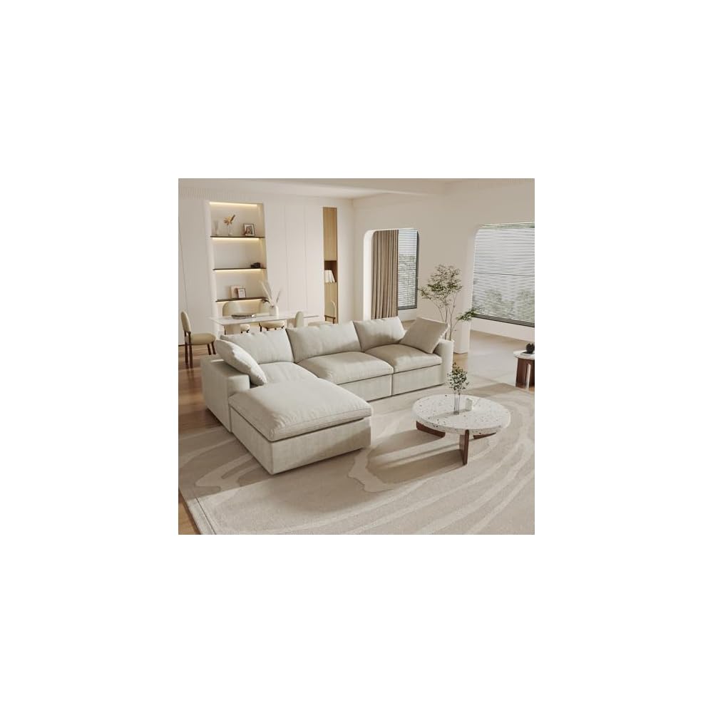 Cloud Modular Sectional Sofa with Storage Ottoman,120.45" L Shaped Couch for Living Room,Down Filled Convertible Couch Deep Seat for Office Apartment,Covers Washable&Replaceable,Khaki