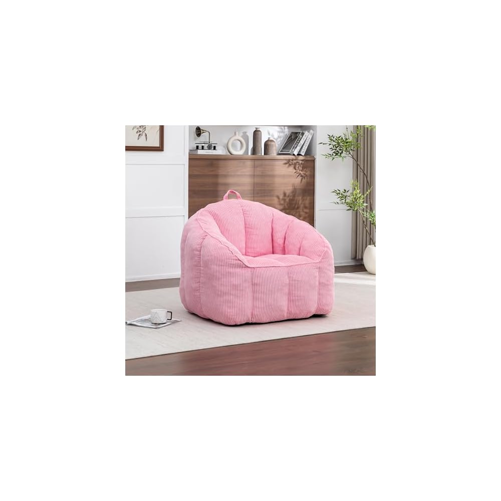39" Giant Bean Bag Chair Sofa for Adults Teens, Comfy Corduroy Lazy Sofa with Armrests, Large BeanBag Couch with Filler Included for Bedroom Living Room, Pink