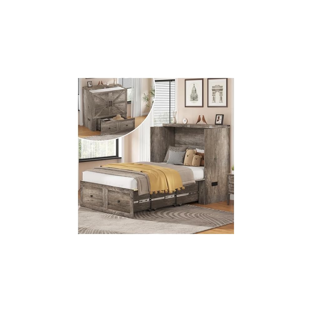 Twin Murphy Bed with Storage & Charging Station