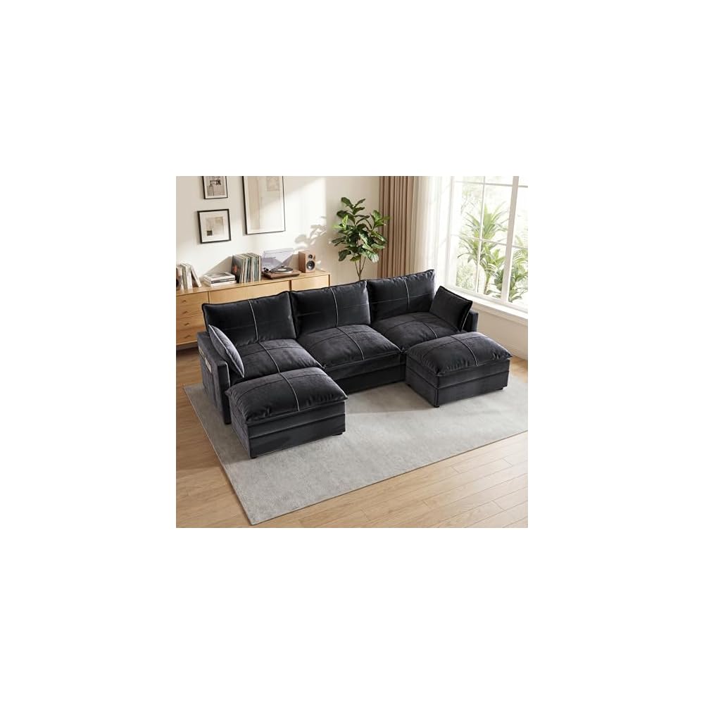 Grey U Shaped Couch, Modern Modular Convertible Sectional, L Shaped Sofa with Removable Washable Covers, Deep Seat Cloud Couch with 300 LBS Per Seat Capacity for Living Room, Bedroom