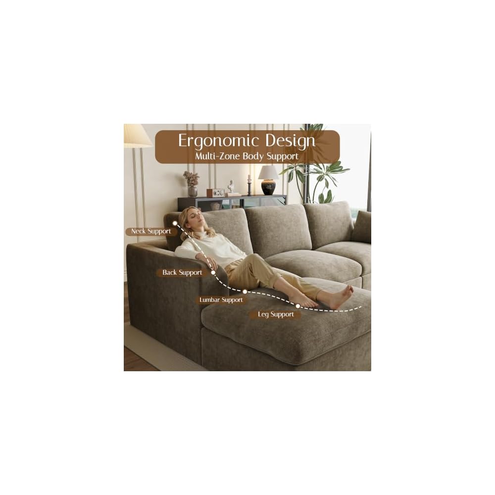 110" Brown Cloud Couch Sectional L Shaped Boneless Couch Modular Cloud Sofa