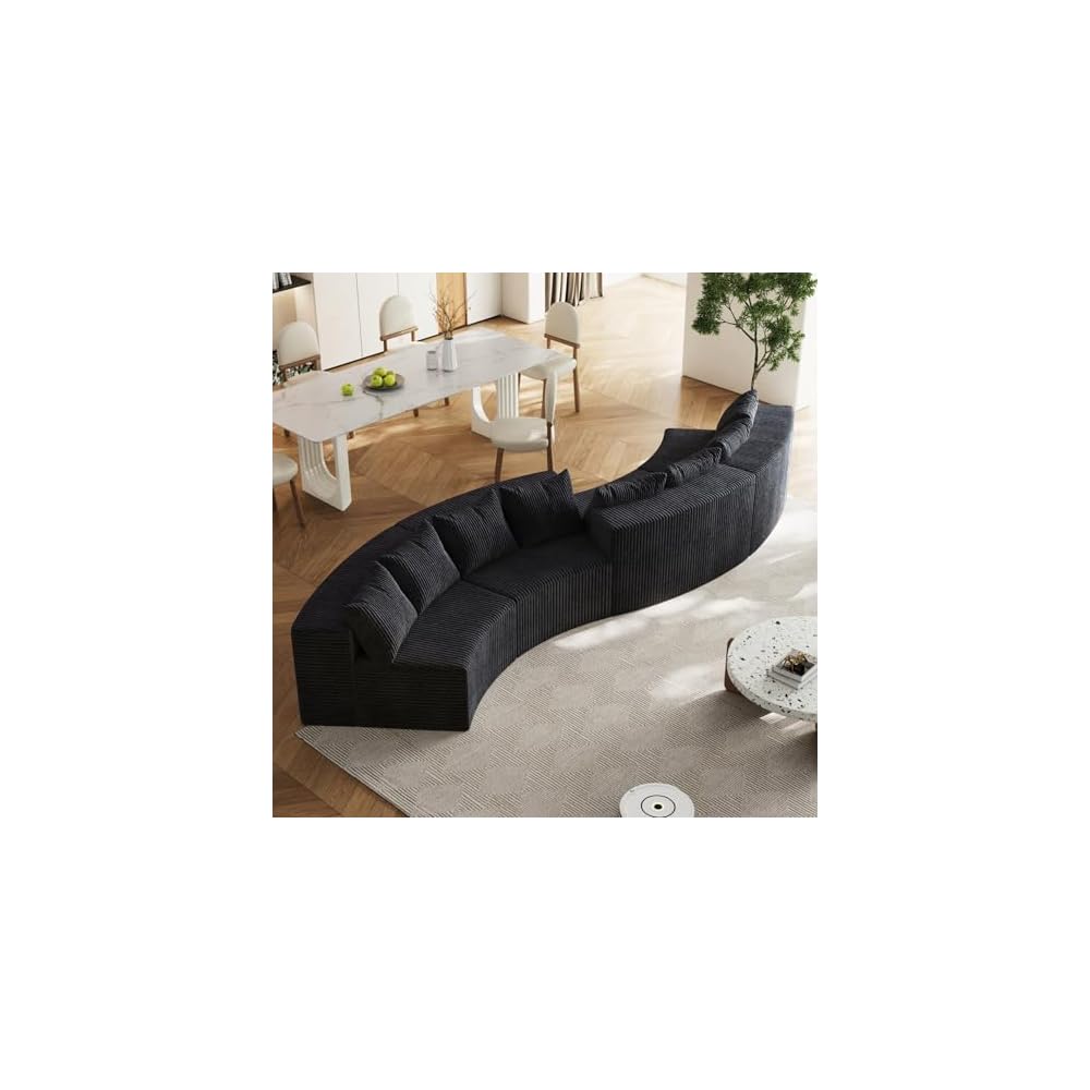 4 Seat Corduroy Curved Sectional Sofa, Symmetrical Modular Semi Circular Couch, Deep Seat Tufted Corner Sofa for Living Room, Lobby, Black