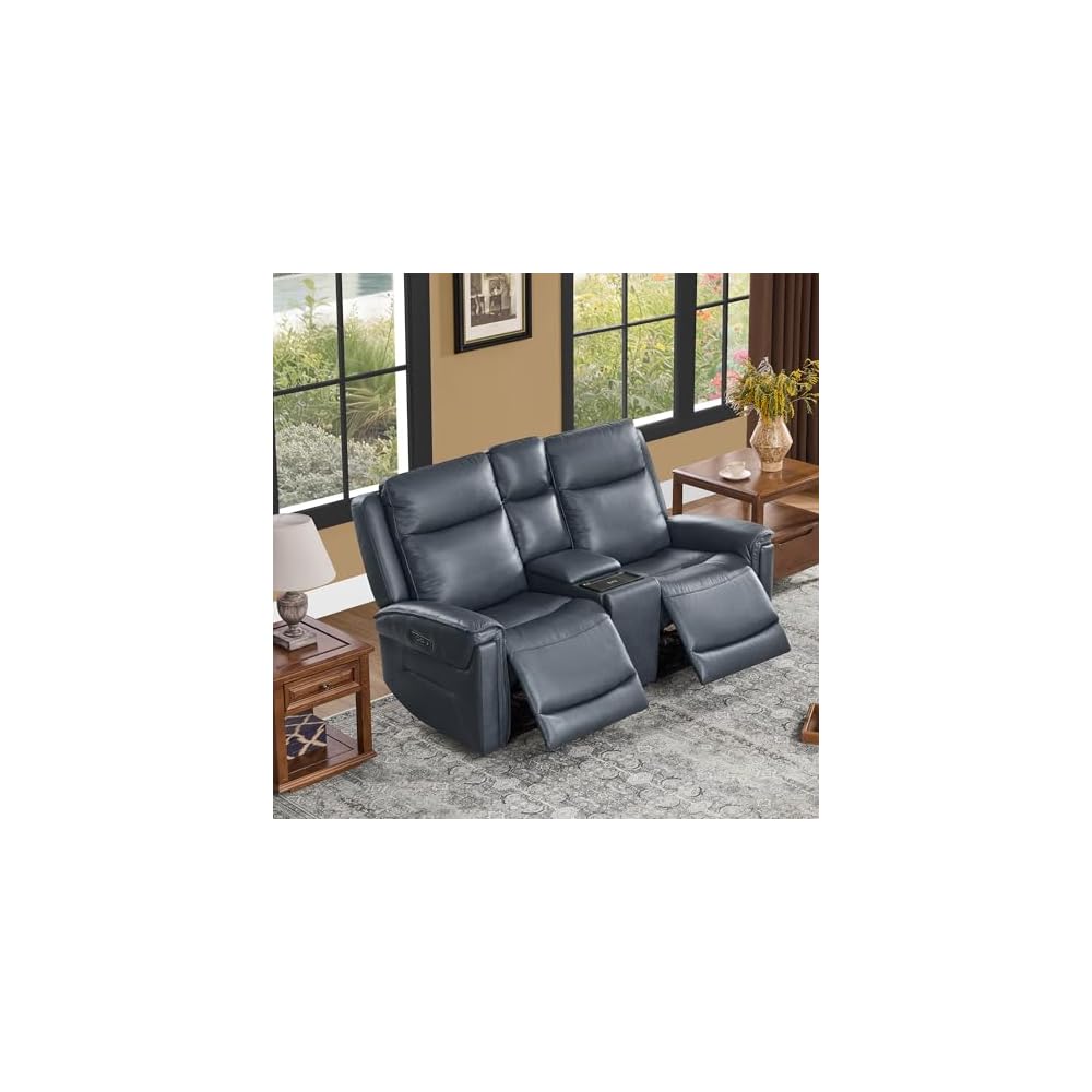 Power Reclining Sofa Loveseat with Console, Blue