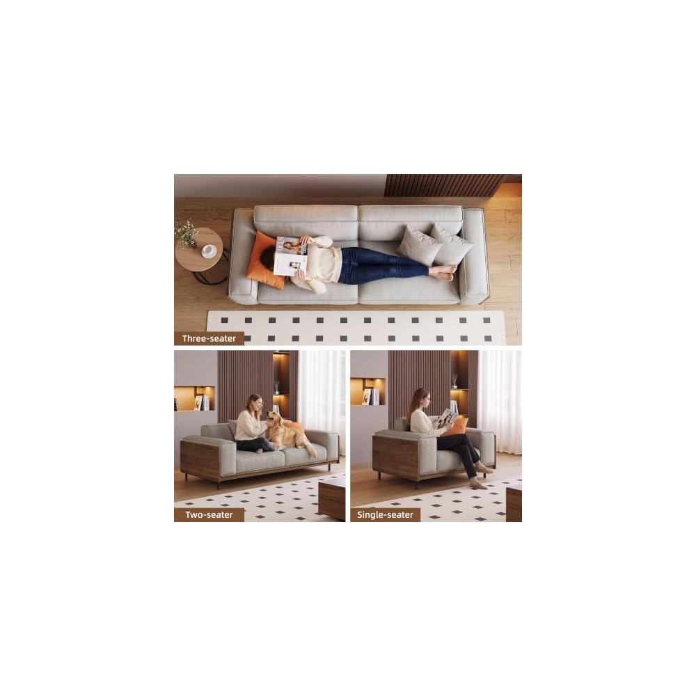 64.56" Mid-Century Modern Grey Fabric Sofa Couch, 2-Seater