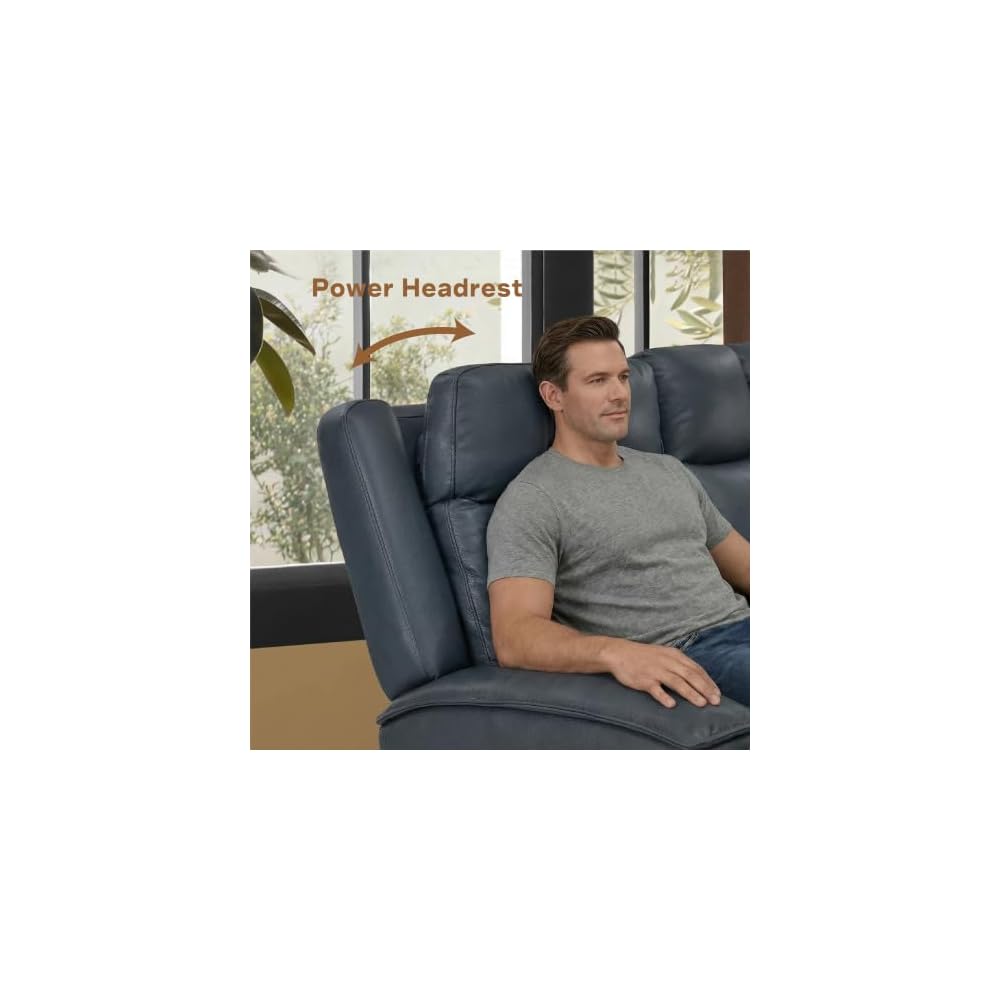 Power Reclining Sofa Loveseat with Console, Blue