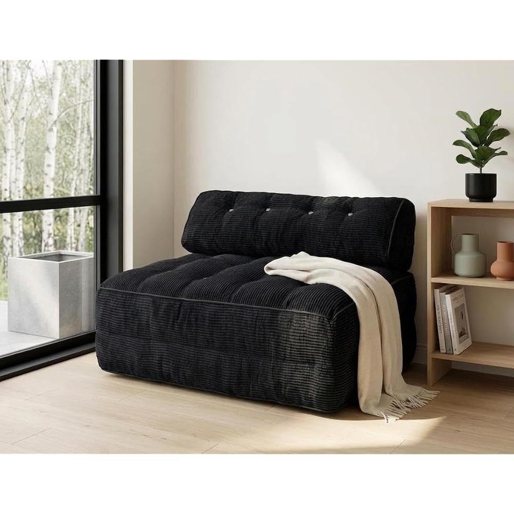 3-in-1 Folding Convertible Sofa Bed with Pillow Foldable Matress with Back Support, Black Double Comfy Portable Sleeper Chair Floor Sofa Lounge for Living Room Bedroom, No Assemble Required